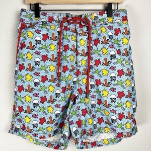 Beach Bros Swim Trunks Mens Medium Blue Turtles Octopus Sea Creature Print